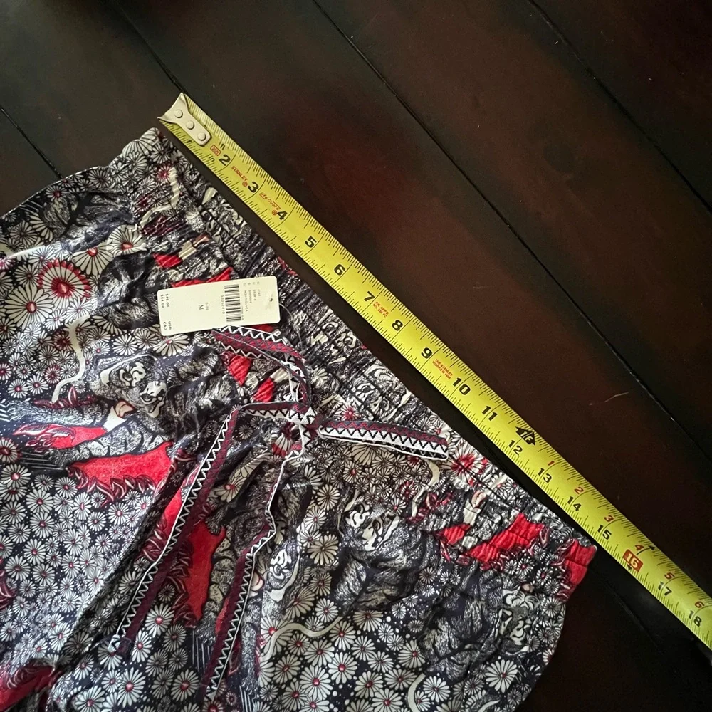 Anthropologie Red, Gray, Cream Patterned Pajama Pants